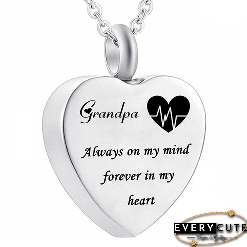 Always On My Mind Forever In My Heart Titanium Steel Funeral Cremation Heart Pendant Keepsake Urn Necklace For Ashes Memorial Jewelry Mementos With Funnel Kit