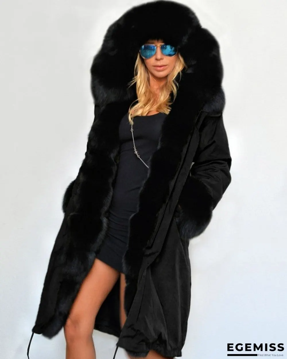 Camouflage / Plain Faux Fur Patch Hooded Parka Coat | EGEMISS