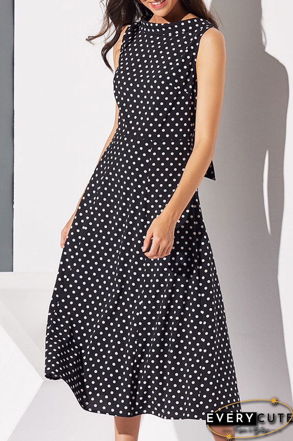 Vintage Polka Dot Sleeveless Maxi Dress