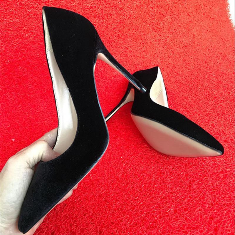 GOOSHOE 12cm Black Velvet High Heels Heels Women's Velvet Toe High Heels Suede Shoes High Heels Elegance Large Size