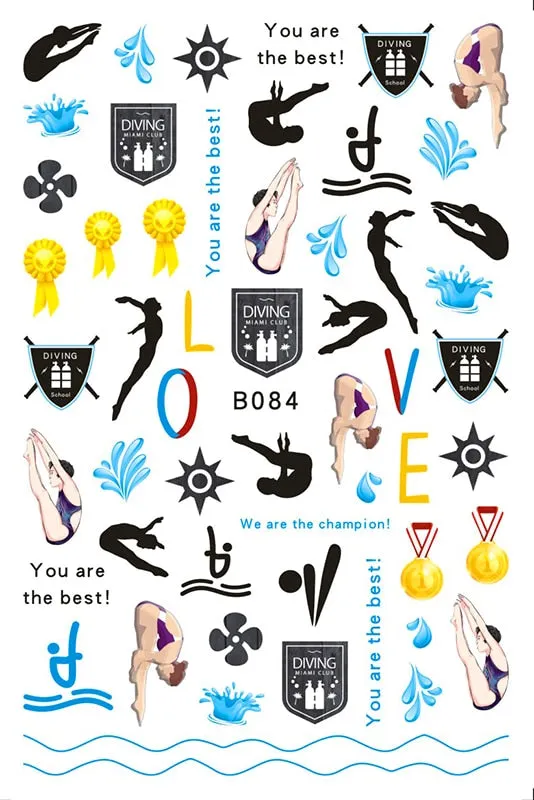 3D Sport Nail Art Sticker Cartoon Constellation Nail Decals Manicure Gymnastics Back Glue Sticker for Nails Decoration
