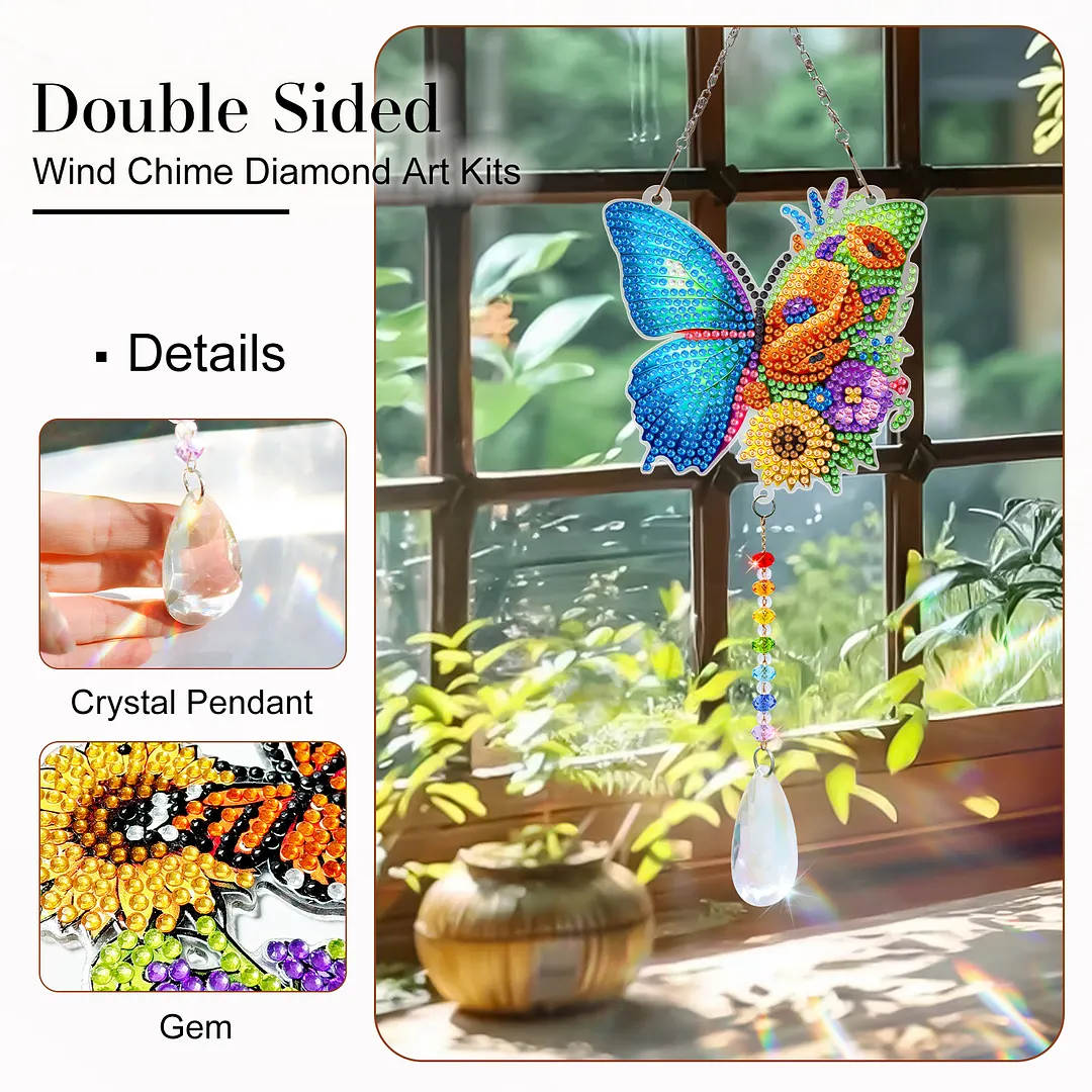 2Pcs Butterfly Hummingbird DIY Double-Sided Diamond Painting Hanging Kits Diamond Painting Suncatcher Craft Kit for Home Garden Wall Decor Gift