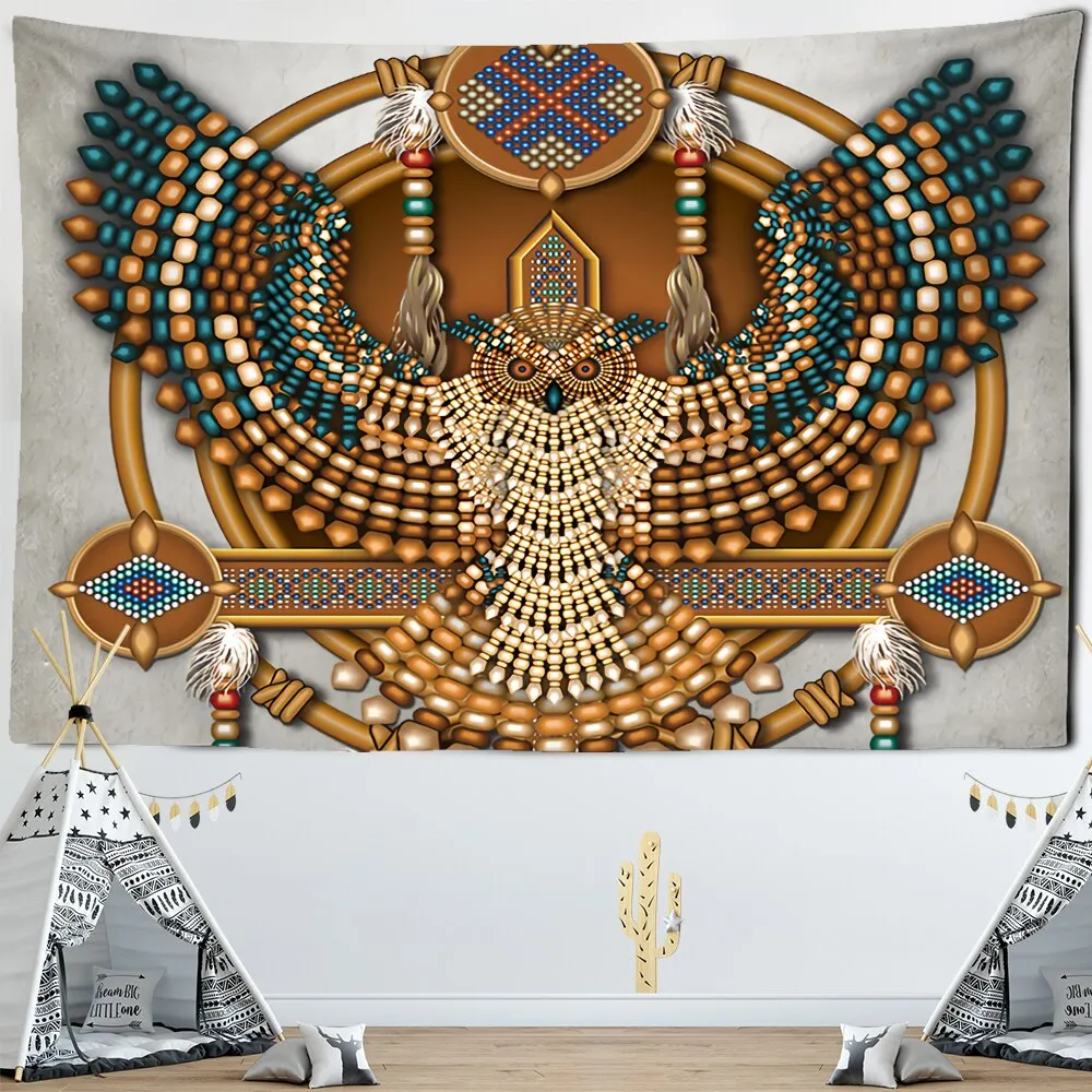 Owl Windbell Tapestry Wall Hanging Psychedelic Magic Mandala Bohemian Hippie TAPIZ Art Bedroom Home Decor