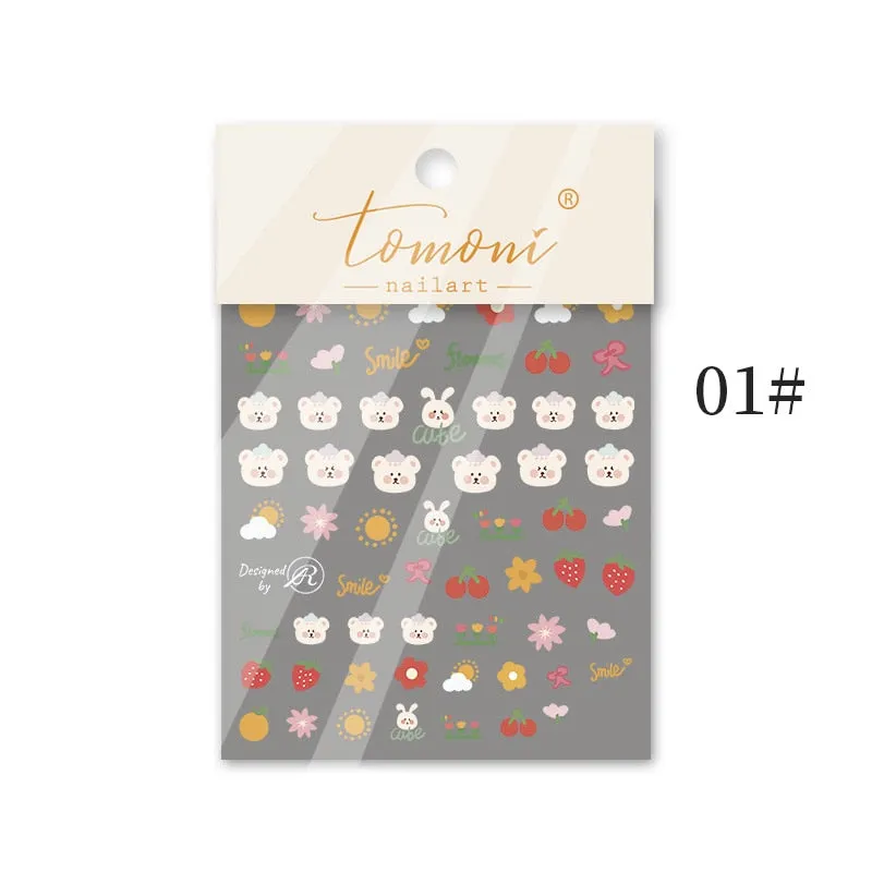 5d Nail Sticker Rainbow Flower DIY Cute White Flower Nail Decals Manicures For Design Sticker Self Adhesive Transfer Foil Decor