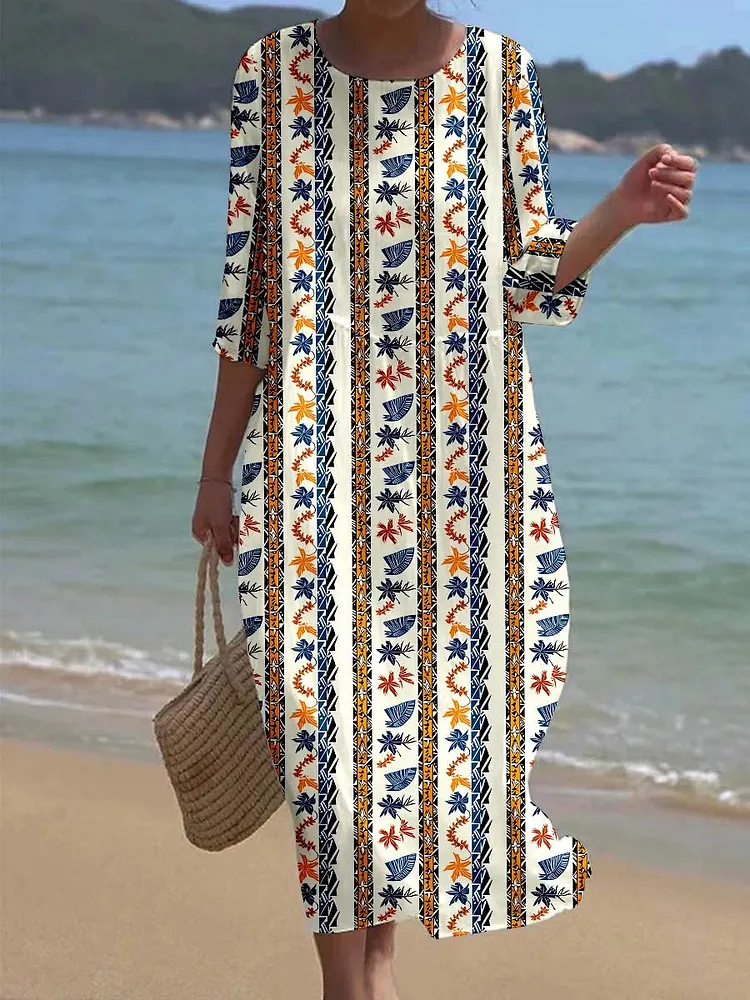 Women's Midcentury Hawaiian Patterns Print Pocket Dress