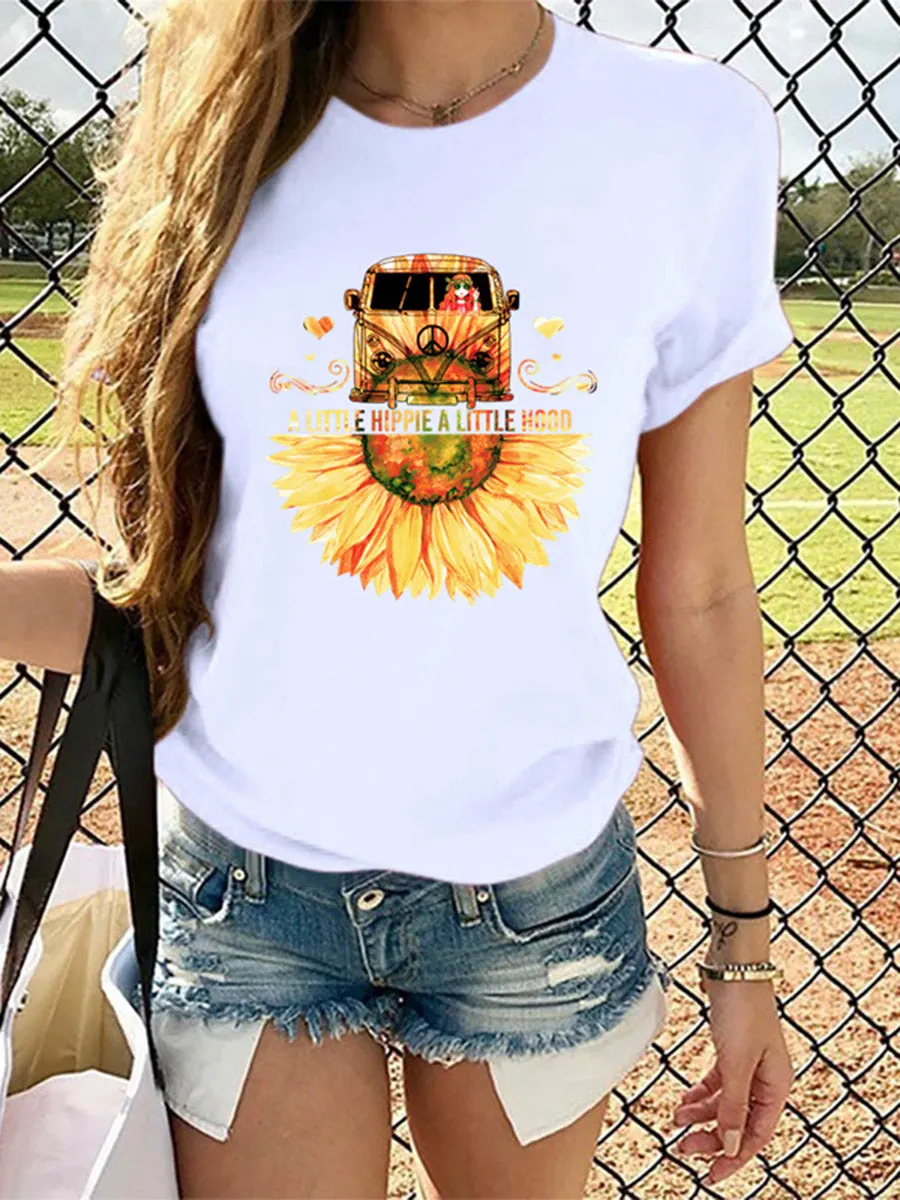 Round Neck Short Sleeves Printed T-shirt