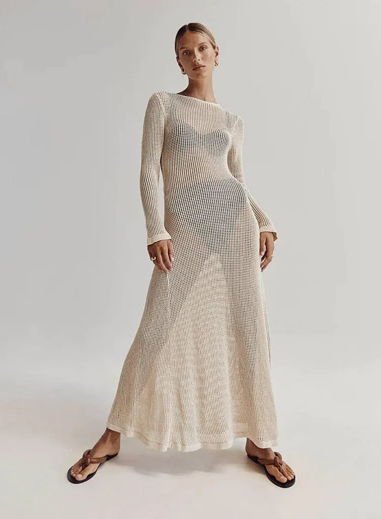 Ladies See Through Hollow Out Midi Dress Bikini Cover 1221
