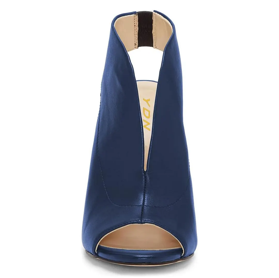 Navy Vegan Leather Peep Toe Slingback Stiletto Heels Sandals