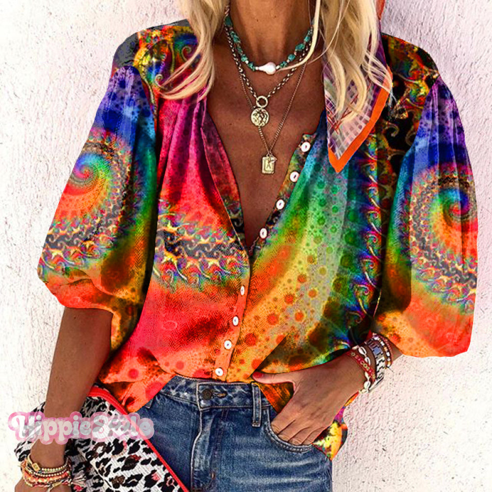 Ladies Mandala Tie Dye Printed Shirt Red / S Hot-Sale