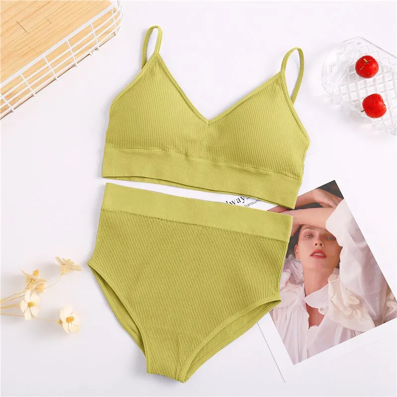 FINETOO Women Bra Panties Set Sexy G-String Push Up Bra Set Seamless Underwear Sports Thong Panty Bralette Fitness Lingerie Set