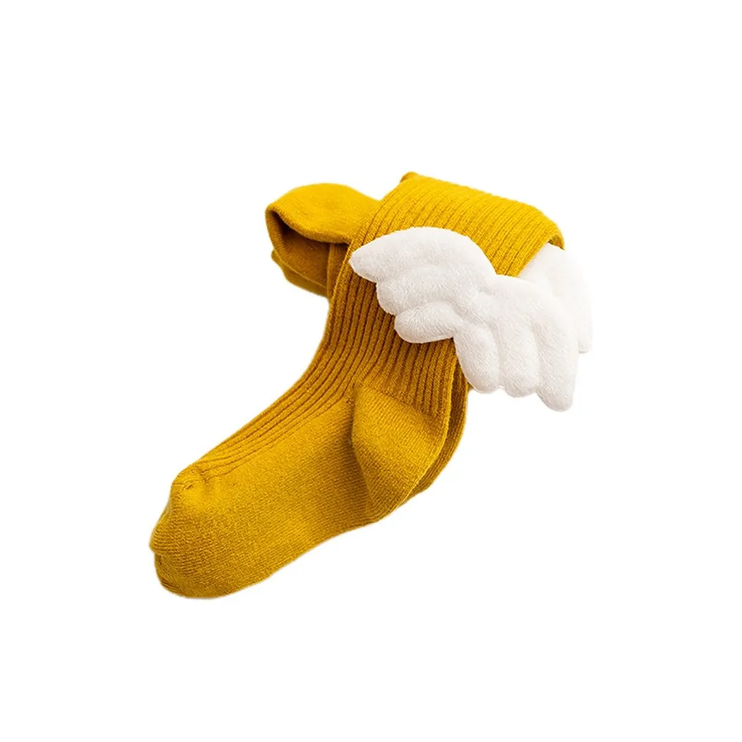 Kids Ribbed Pantyhose, Cute Angel Wings High Waist Knitted Leggings Pants Trousers for Girls, Autumn Winter 0-4 Years