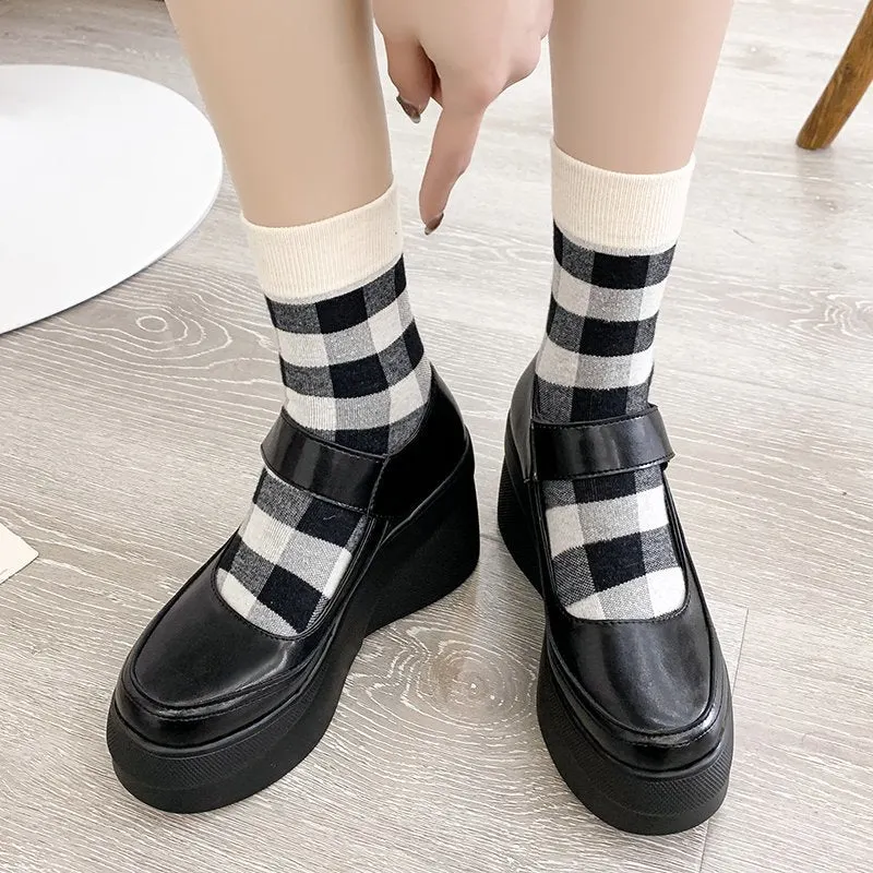 Round Toe Wedges Mary Jane Shoes Woman Spring 2022 High Heels Women's Platform Shoes Thick Sole PU Leather Pumps Black