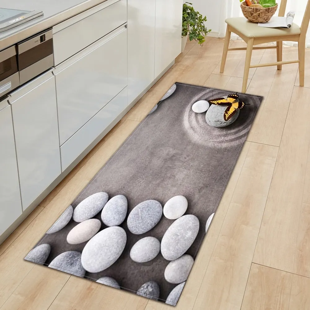 Wood Grain Kitchen Carpet Entrance Doormat Bedroom Hallway Floor Mat 3D Cobblestone Bathroom Water Absorption Anti-slip Long Rug