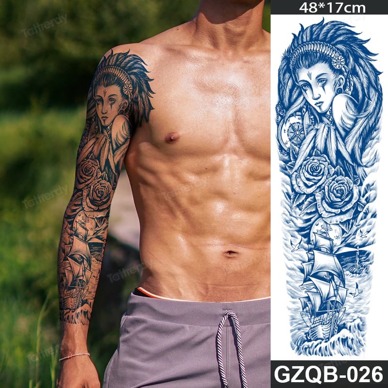 Sdrawing transfer tattoo fake large size full arm tattoo sleeve juice ink long lasting waterproof temporary tattoos men body art