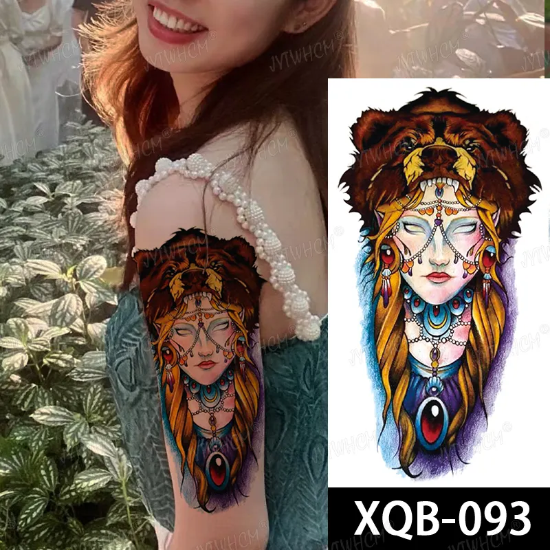 Sdrawing Hot Water Transfer Fake Tattoo Waterproof Temporary Tattoo Sticker For Men Women Wolf Arm Neck Tattoo Flash Tattoo Sleeve