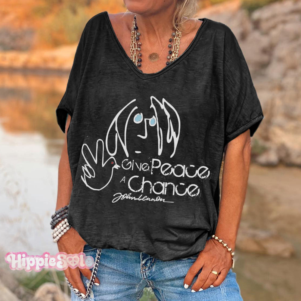 Give Peace A Chance Print Women&rsquo;s T-Shirt Black / S Hot-Sale