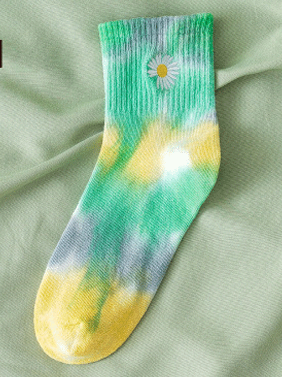 Tie-dyed Embroidery Small Daisy Tide Socks