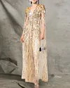 Elegant Sequined Embroidered Cape Gown