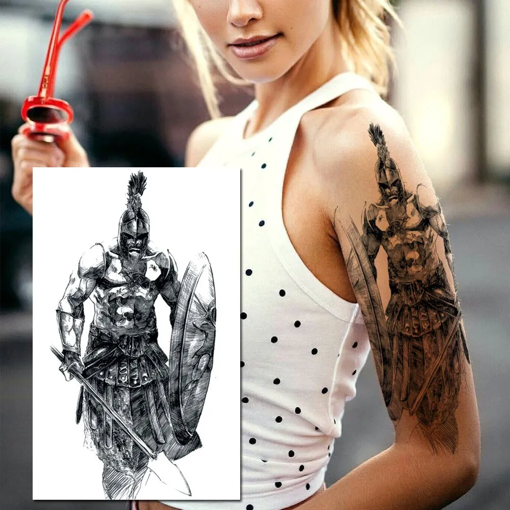 Black Military Maori Totem Temporary Sleeve Tattoos For Men Realistic Fake Full Arm3D Dragon Skull Wolf Lion Robot Tatoos Paste