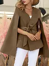 Stylish Solid Color Bandage Cloak Sleeves V-Neck Coat