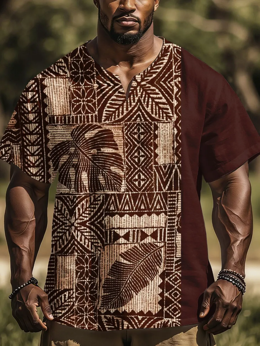 African Art Pattern Design Print Casual Cotton & Linen T-Shirt