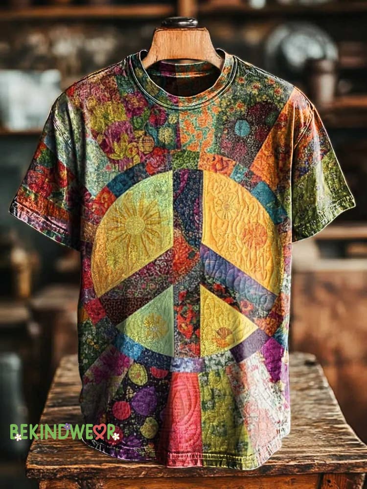 Retro Hippie Flower Peace Sign Love and Peace T-shirt Multicolor / S