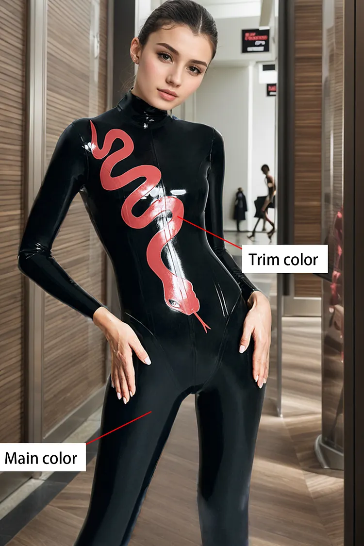Women Latex Catsuits Femme Fatale Red Snake