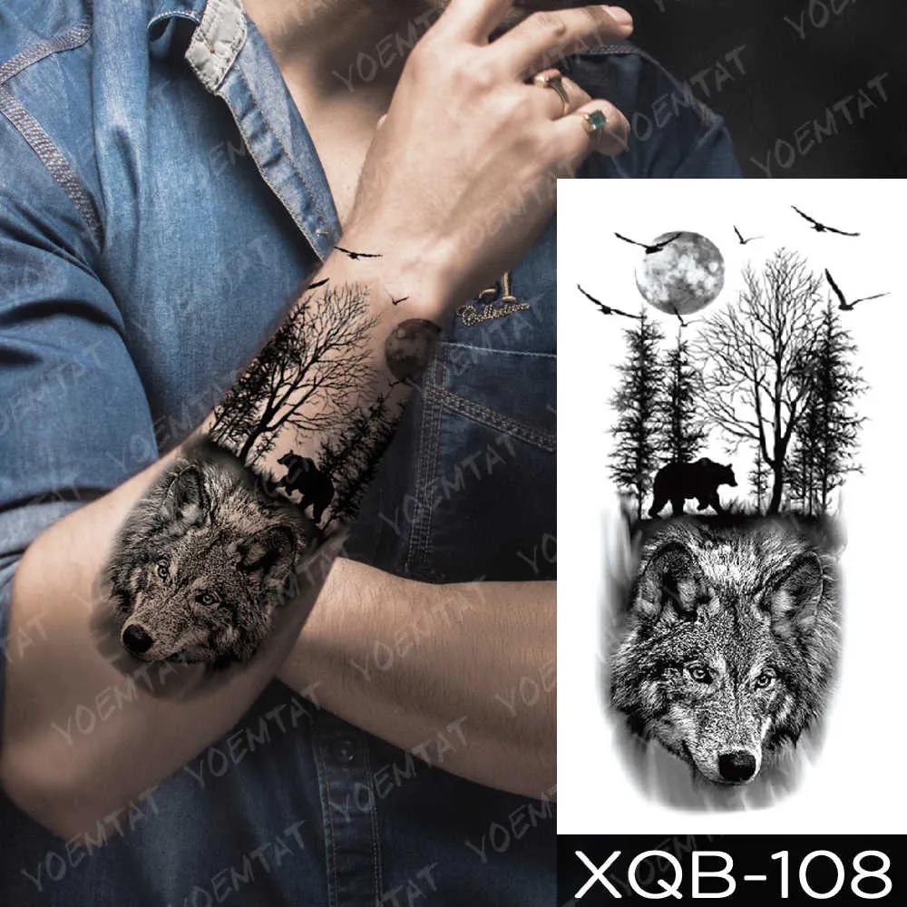 Sdrawing Sdrawing Temporary Sleeve Arm tattoo Sticker Lion Clock Tiger Gear Skeleton Rose tattoos Body Art Fake tatoo Men Women Black