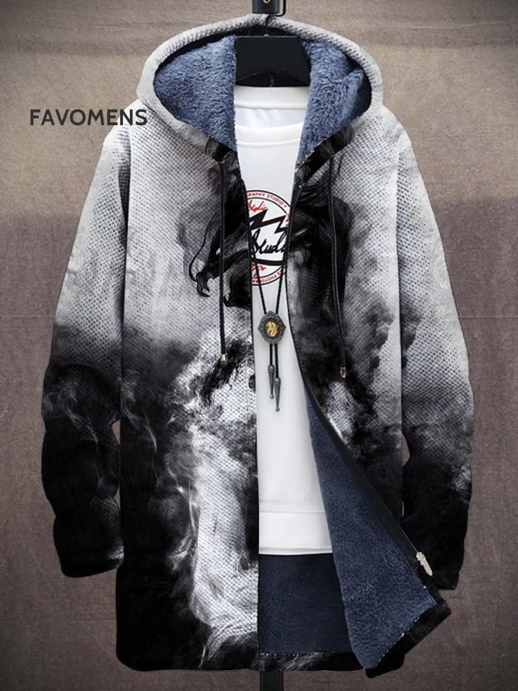 Men&rsquo;s Black And White Watercolor Art Long-Sleeved Fleece Sweater Coat Cardigan Colorful / M
