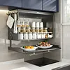 Wall-Mounted Kitchen Storage Cabinet with Pull-Down Double-Layer Shelf Carbon Steel Spice Rack Organizer for Utensils Food Prep & Countertop Organization