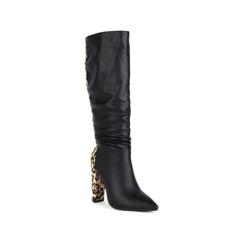 New autumn winter women boots thick high heels knee high boots woman mixed colors dress shoes woman large size 42 43