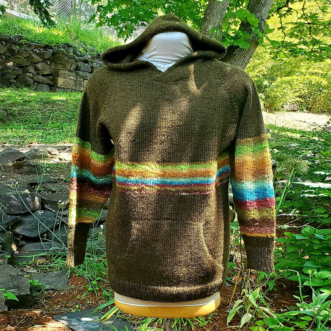 Retro Rainbow Stripes Knitted Icelandic Hooded Sweater