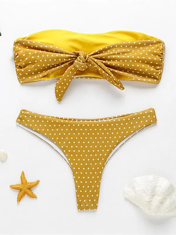 Tiered Split-Joint Knotted Split Bikini Swimsuit