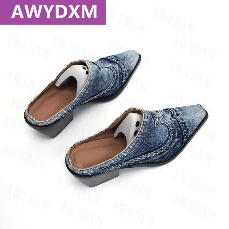 Women's Shoes 2022 New Summer Autumn Mid Heels Sandals Fashion Designer Mixed Color Slippers Pumps Sexy Dress Flip Flops Mujer