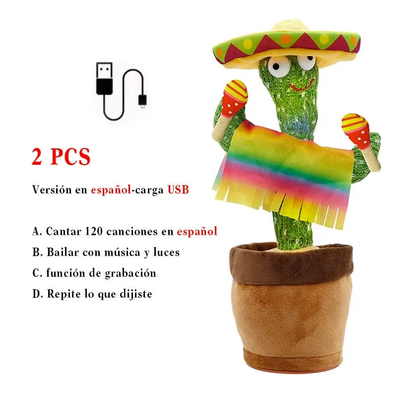 Rechargeable Dancer Cactus With Sound In Spanish Captus Dancer For Babies USB Dancing Cactus Parlant Toy Russian
