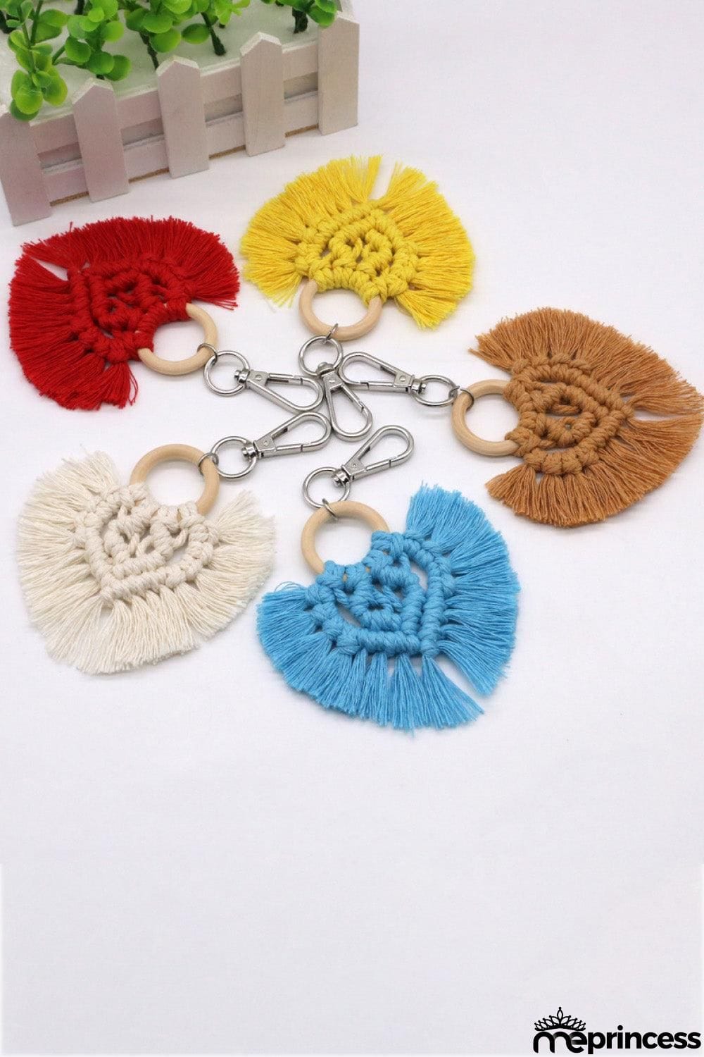Assorted 4-Pack Heart-Shaped Macrame Fringe Keychain