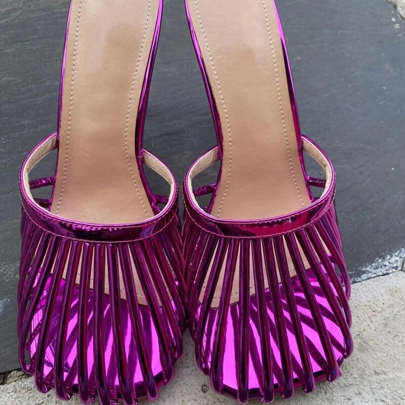 GOOSHOE Big Size 45 Roman Slim Strap High Heels Women's Slippers Shoes Girl Candy Colors Mules Runway Sandals