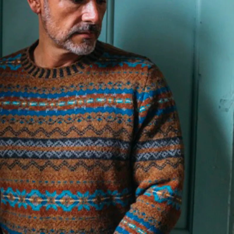 Vintage Eribe Warmth Knit Jacquard Icelandic Crew Neck Sweater（Unisex ）
