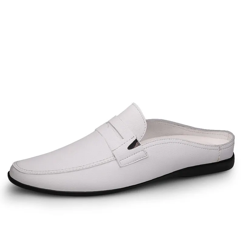 Summer New Men's Shoes Casual Half Shoes For Men Brand Loafers Leather Half Slipper Breathable Slip on Lazy Driving Shoes Men