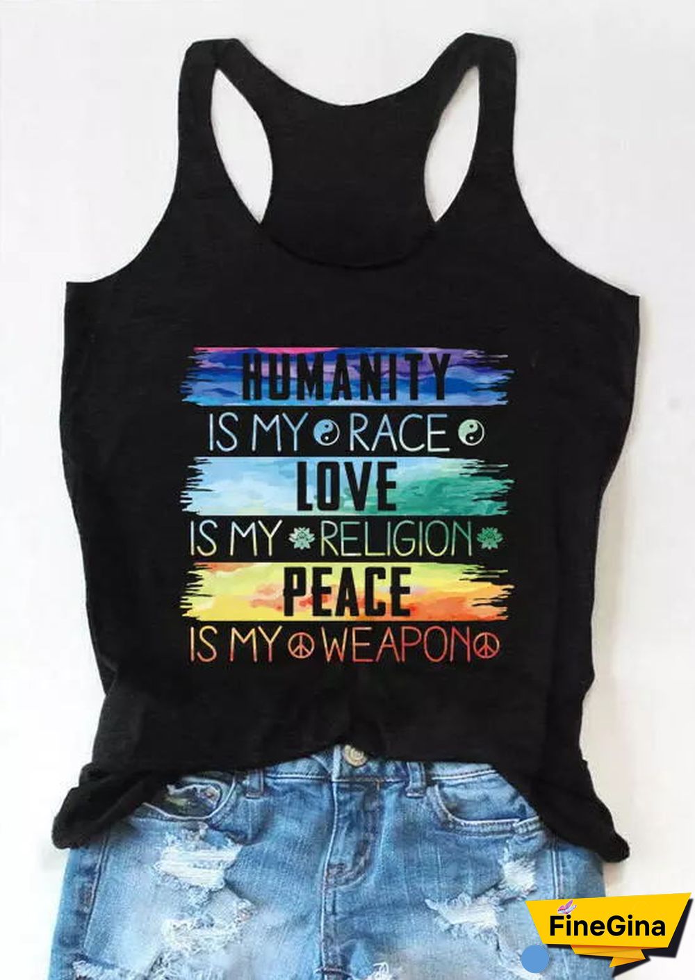 Colored Humanity Is My Race Tanks Women Pure Cotton Funny Fashion Casual Undershirt Hipster Singlet Quote Sleeveless Garment Top