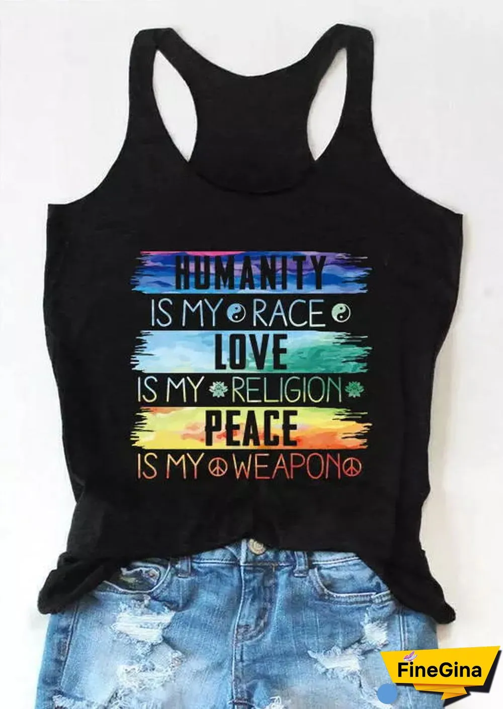 Colored Humanity Is My Race Tanks Women Pure Cotton Funny Fashion Casual Undershirt Hipster Singlet Quote Sleeveless Garment Top