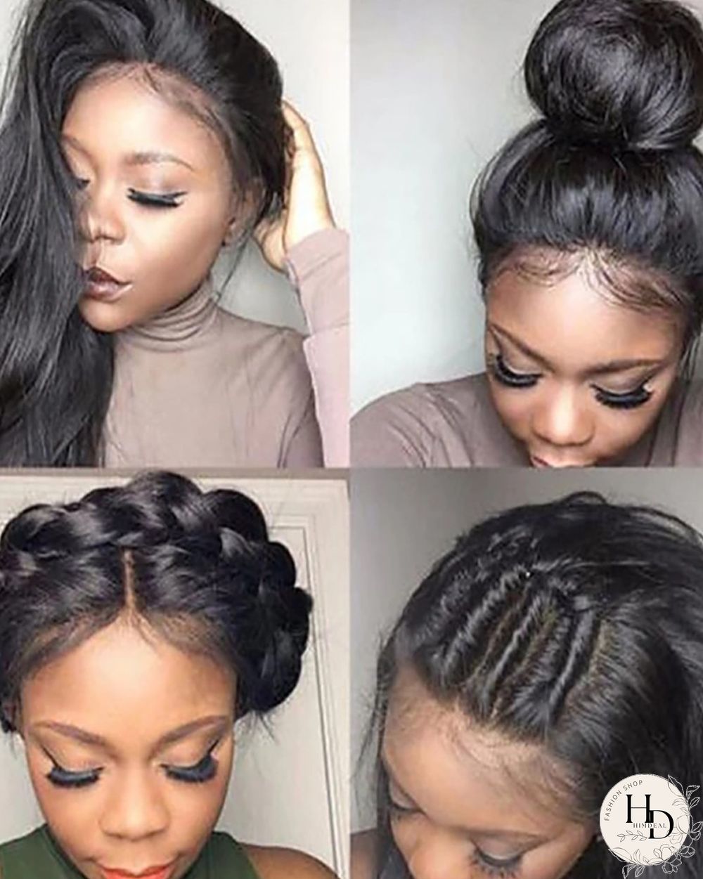 Unprocessed Human Hair Lace Front Wig Straight Brown Natural Black Wig