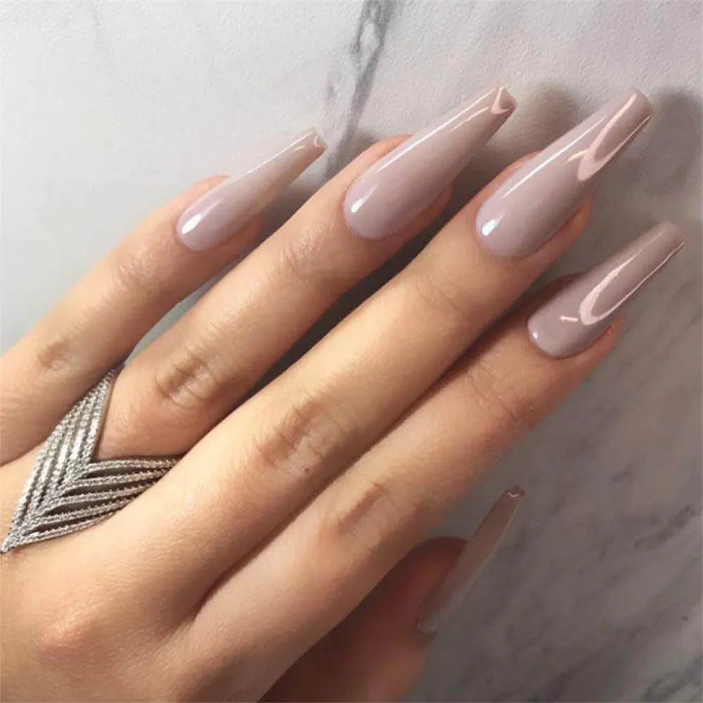 24Pcs Detachable False Nails Long Ballerina Artificial Fake Nails Full Cover Jelly Red Coffin Nail Tips DIY Manicure Tool-Nail Inspo