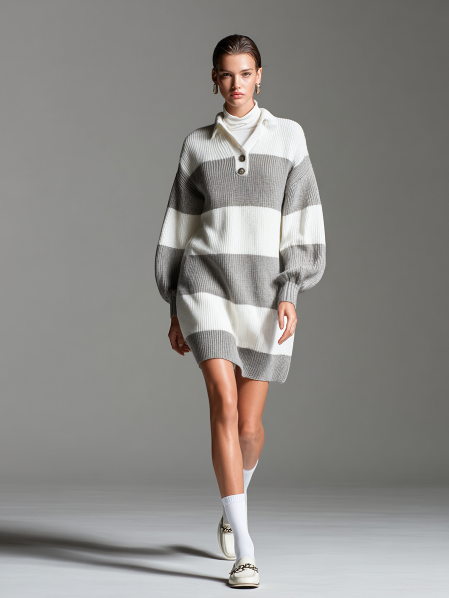 Women's Striped Polo Neck Mini Dress MDA2590K1AP