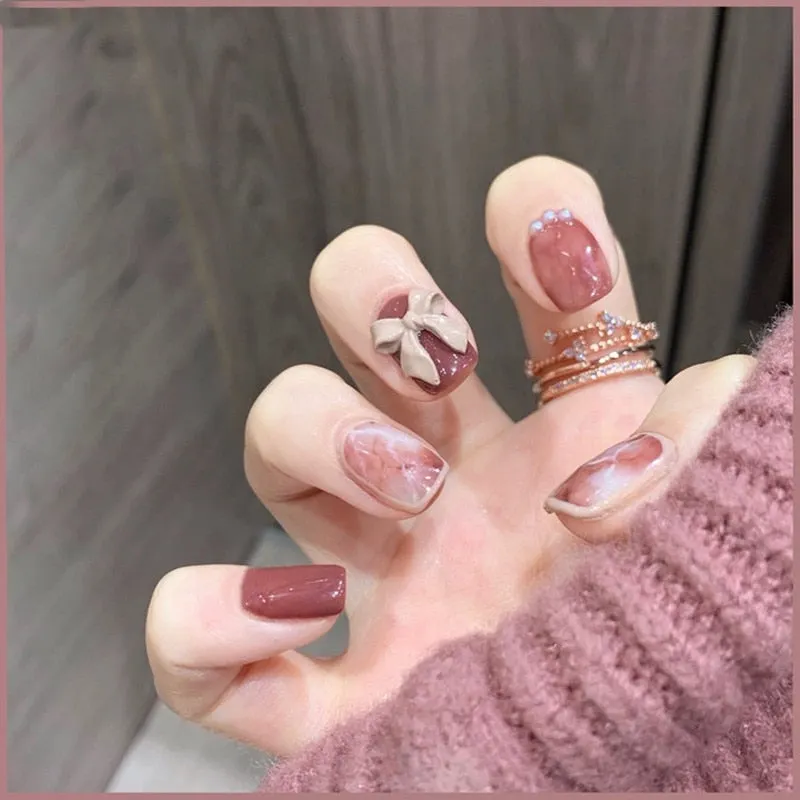 24pcs press on nails Butterfly Decoration Wear Long Paragraph Fashion Manicure Patch False Nails Save Time Wearable Jelly Nails-Nail Inspo