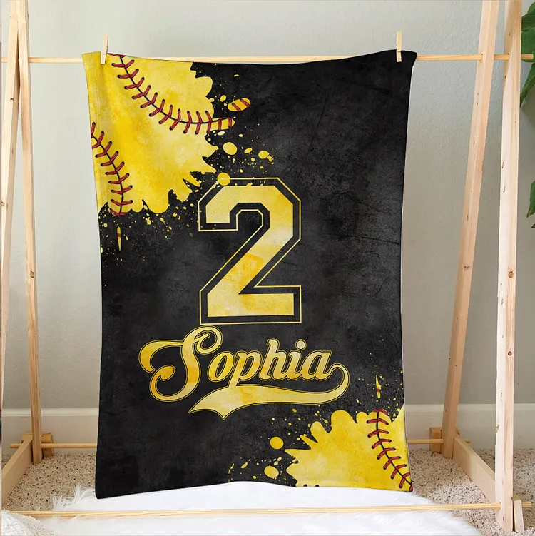 Personalized Softball Blanket, Watercolor Ball Soft Cozy Blankets | BKKid323