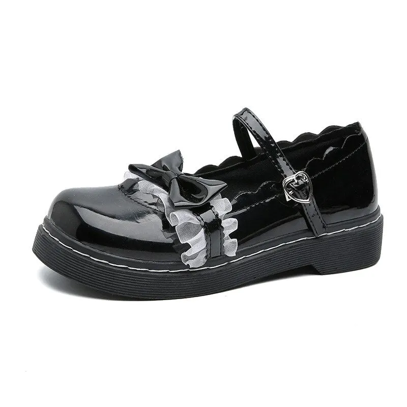 Women Patent Leather Pumps Spring Autumn Mary Jane Shoes Women's Buckle Strap High Heels Retro Platform Lolita Heels 2021