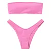 ZAFUL Ribbed Bandeau Bikini Set High Cut Sexy Brazilian Bikini Swimwear Female Bathing Suit Women Sexy Swimsuit Bikini Set