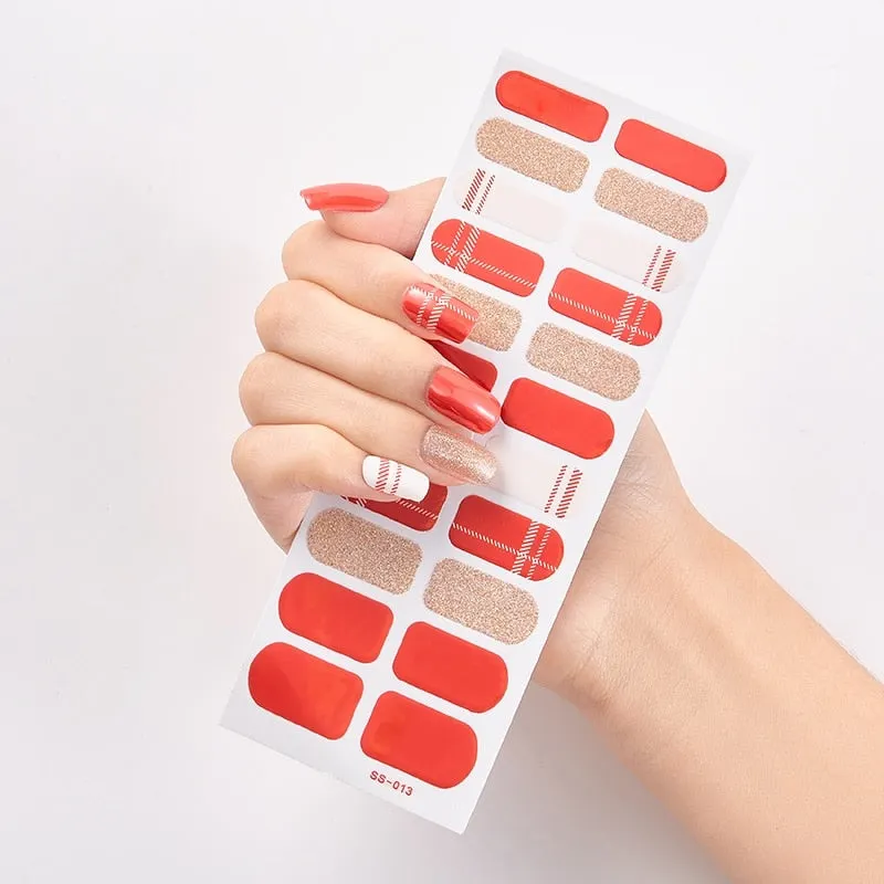 22 Tips/Sheet Solid And Shivering Patterned Nails Nail Wraps DIY Self Adhesive Nail Art Stickers 2020 Designer Nail Decals
