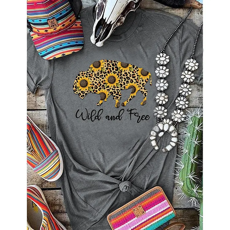 ANB - Leopard sunflower bull Retro Tee-06144